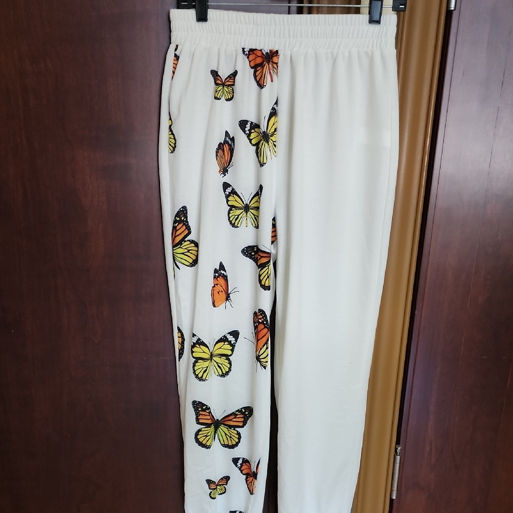 Zaful White Butterfly Print Joggers